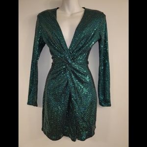 EMERALD GREEN SEQUIN MINI DRESS